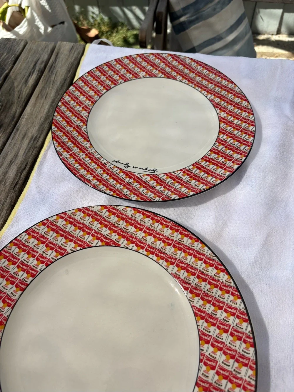 Set of 4 ANDY WARHOL POP ART CAMPBELL’S SOUP Cans 10.5” White Dinner Plate BLOCK